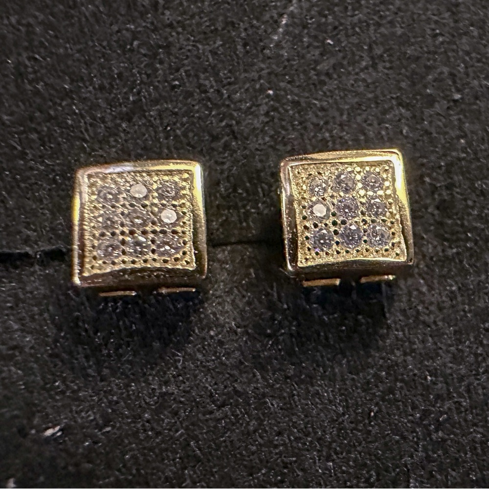 Gold and Moissanite Square Stud Earrings